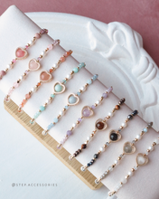 將圖片載入圖庫檢視器 **黑曜石 &amp; 赫磁石**Natural stone Heart Bracelet with Swarovski and Freshwater pearls
