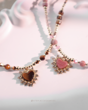 將圖片載入圖庫檢視器 *紅紋石*Natural stone Heart Pendants Choker with Swarovski and Japanese glass beads
