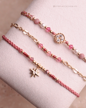 將圖片載入圖庫檢視器 *Flower&amp;Star紅紋石* Tulip Handstrap set with Swarovski and Japanese glass beads
