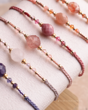 將圖片載入圖庫檢視器 Faceted Olive Shape Natural stone Hand strap with Swarovski and Japanese glass beads<red/peach/tulip/pink/purple>
