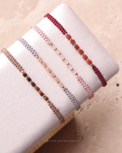 將圖片載入圖庫檢視器 Little square Natural stone hand strap with Japanese glass beads <red/pink/dusty/khaki>
