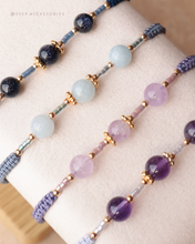 將圖片載入圖庫檢視器 6mm Natural stone Hand strap with Japanese glass beads <navy/blue/purple>
