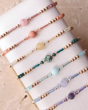 將圖片載入圖庫檢視器 6mm Frosted Natural stone Hand strap with Japanese glass beads <pink, peach, yellow, blue, purple>
