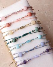 將圖片載入圖庫檢視器 6mm Frosted Natural stone Hand strap with Japanese glass beads <pink, peach, yellow, blue, purple>
