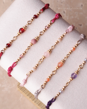 將圖片載入圖庫檢視器 4mm Natural stone double Hand strap with glass beads <red, pink, dusty, purple>

