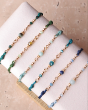 將圖片載入圖庫檢視器 4mm Natural stone double Hand strap with glass beads <green, mint, navy, blue>
