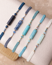 將圖片載入圖庫檢視器 Long Natural stone Hand strap with Japanese glass beads <navy, blue, baby blue>
