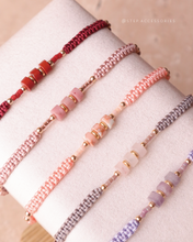 將圖片載入圖庫檢視器 Three Flat Natural stone with Japanese glass beads hand strap <red, pink, peach, purple>
