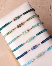 將圖片載入圖庫檢視器 Three Flat Natural stone with Japanese glass beads hand strap <green, mint, navy, blue>
