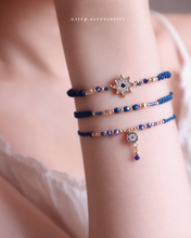 將圖片載入圖庫檢視器 *Turkish Evil Eye* Navy Handstrap set with Swarovski and Japanese glass beads
