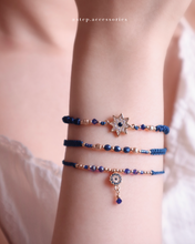 將圖片載入圖庫檢視器 *Turkish Evil Eye* Navy Handstrap set with Swarovski and Japanese glass beads
