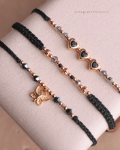 將圖片載入圖庫檢視器 *Black Heart &amp; Butterfly* Pink Handstrap set with Swarovski and Japanese glass beads
