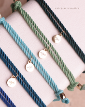 將圖片載入圖庫檢視器 Natural stone thick twisted rope Hand strap with Swarovski and glass beads <green,matcha,lake,mint,navy,blue>
