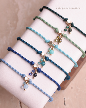 將圖片載入圖庫檢視器 Natural stone thick twisted rope Hand strap with Swarovski and glass beads <green,matcha,lake,mint,navy,blue>
