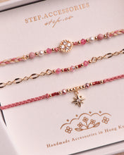 將圖片載入圖庫檢視器 *Flower&amp;Star紅紋石* Tulip Handstrap set with Swarovski and Japanese glass beads
