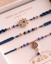 將圖片載入圖庫檢視器 *Turkish Evil Eye* Navy Handstrap set with Swarovski and Japanese glass beads
