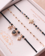 將圖片載入圖庫檢視器 *Black Heart黑瑪瑙* Black Handstrap set with Swarovski and Japanese glass beads

