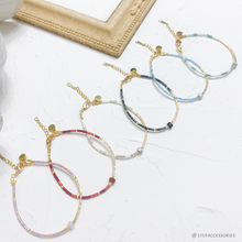 將圖片載入圖庫檢視器 Flat Natural Stone &amp; Japanese glass beads bracelet &lt; 6 colors &gt;
