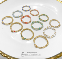 將圖片載入圖庫檢視器 Vintage Zircon ring set with Glass beads &amp; Japanese glass beads&lt;4 colors&gt;
