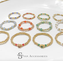 將圖片載入圖庫檢視器 Vintage Zircon ring set with Glass beads &amp; Japanese glass beads&lt;4 colors&gt;
