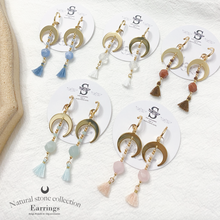 將圖片載入圖庫檢視器 S184 Natural stone Earrings with Tassel &amp; Moon &lt; 5 colors &gt;
