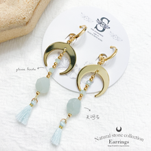 將圖片載入圖庫檢視器 S184 Natural stone Earrings with Tassel &amp; Moon &lt; 5 colors &gt;
