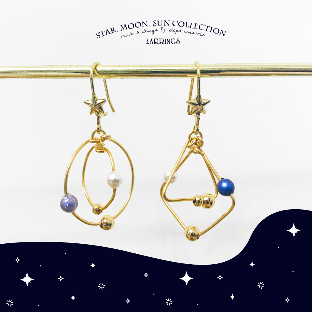 S180 Double hoop star hook earrings with galaxy beads