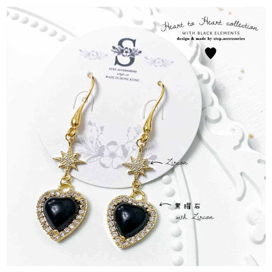 S191 / S192 Heart to heart earrings with black elements < 2 styles >
