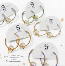 將圖片載入圖庫檢視器 Natural stone hoop earrings with Swarovski, Czech glass beads &amp; Japanese glass beads &lt; 8 colors &gt;
