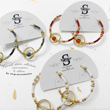 將圖片載入圖庫檢視器 Natural stone hoop earrings with Swarovski, Czech glass beads &amp; Japanese glass beads &lt; 8 colors &gt;
