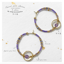 將圖片載入圖庫檢視器 Natural stone hoop earrings with Swarovski, Czech glass beads &amp; Japanese glass beads &lt; 8 colors &gt;
