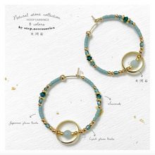 將圖片載入圖庫檢視器 Natural stone hoop earrings with Swarovski, Czech glass beads &amp; Japanese glass beads &lt; 8 colors &gt;
