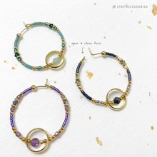 將圖片載入圖庫檢視器 Natural stone hoop earrings with Swarovski, Czech glass beads &amp; Japanese glass beads &lt; 8 colors &gt;

