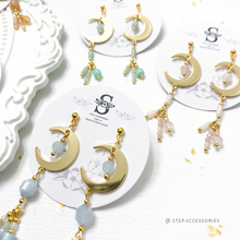 將圖片載入圖庫檢視器 S190 Natural stone Earrings with Moon &lt; 7 colors &gt;
