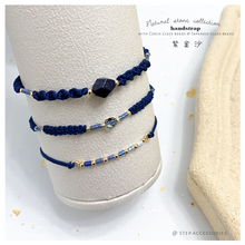 將圖片載入圖庫檢視器 H127 紫金砂 Navy Natural stone with japanese glass beads hand strap set / piece &lt;total 12 colors&gt;
