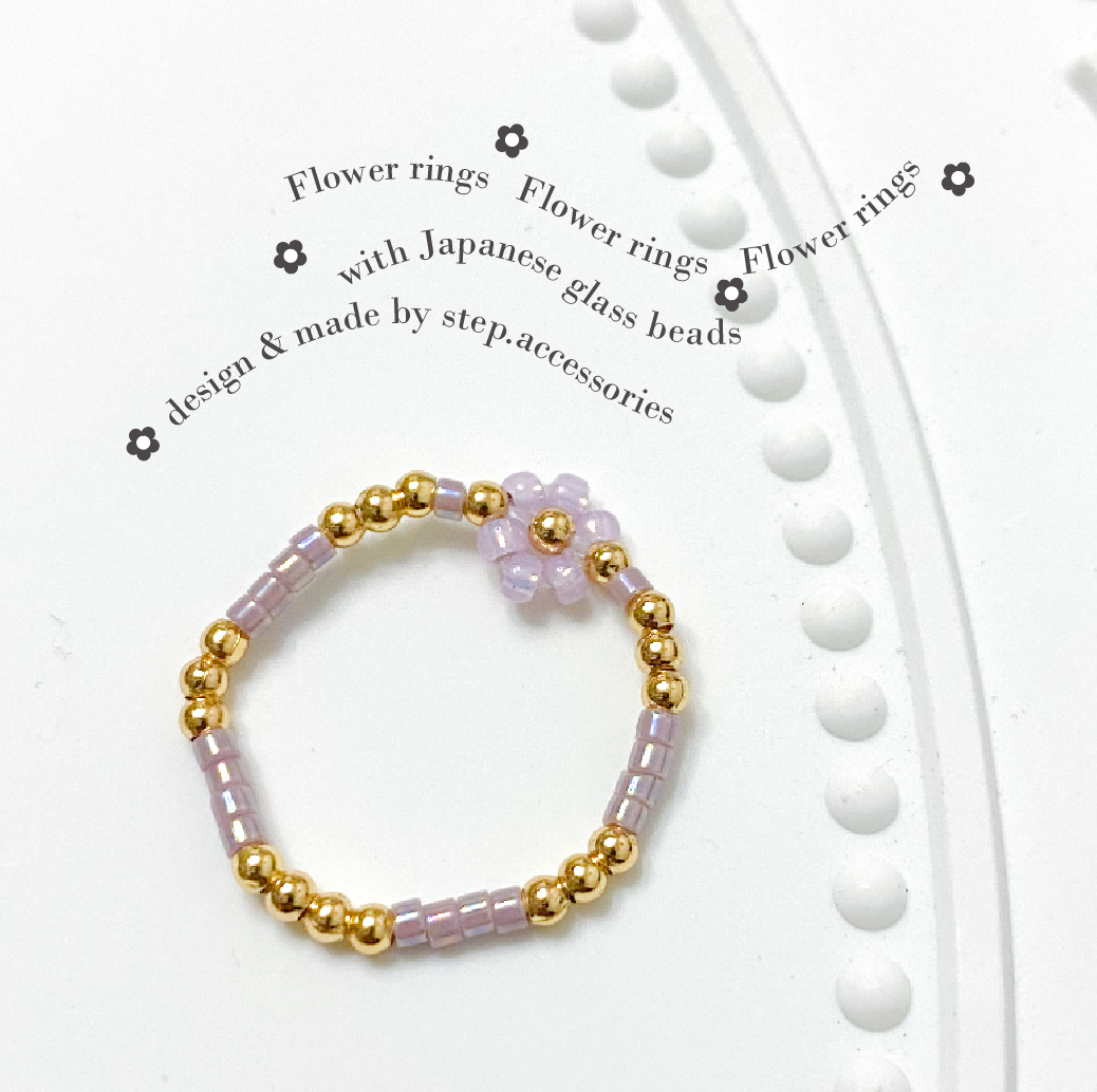 Flower ring with Japanese glass beads <9 colors>