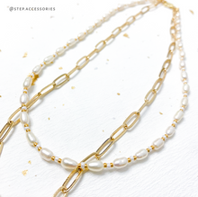 將圖片載入圖庫檢視器 J010 Freshwater pearls Choker with Japanese glass beads and gold chain
