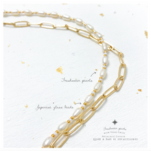 將圖片載入圖庫檢視器 J010 Freshwater pearls Choker with Japanese glass beads and gold chain
