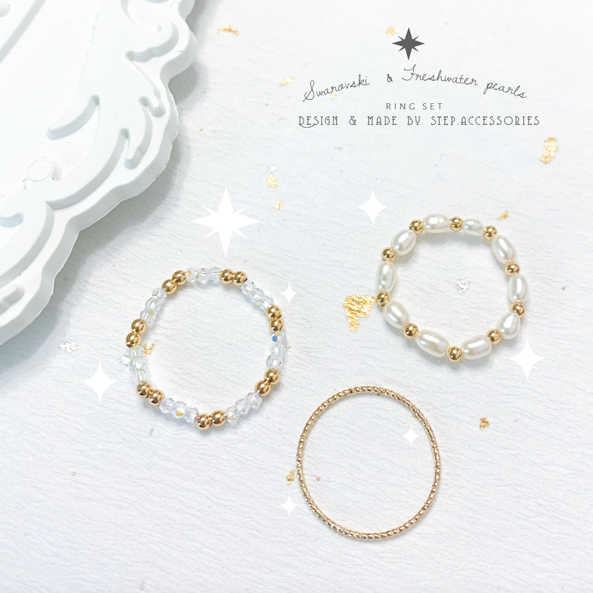 F039 Swarovski ring set with Freshwater pearls –