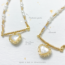 將圖片載入圖庫檢視器 J073 Shell Heart pendant with Freshwater pearls &amp; Swarovski Necklace/Choker
