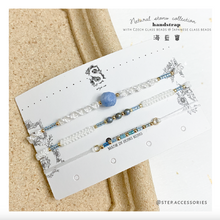 將圖片載入圖庫檢視器 H027 海藍寶 Blue Natural stone with japanese glass beads hand strap set / piece &lt;total 12 colors&gt;
