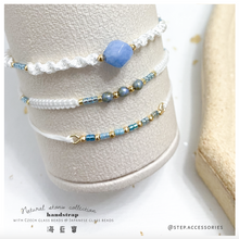 將圖片載入圖庫檢視器 H027 海藍寶 Blue Natural stone with japanese glass beads hand strap set / piece &lt;total 12 colors&gt;
