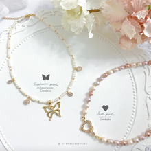 將圖片載入圖庫檢視器 J102/ J103 Freshwater pearls butterfly choker/ Shell pearls heart choker
