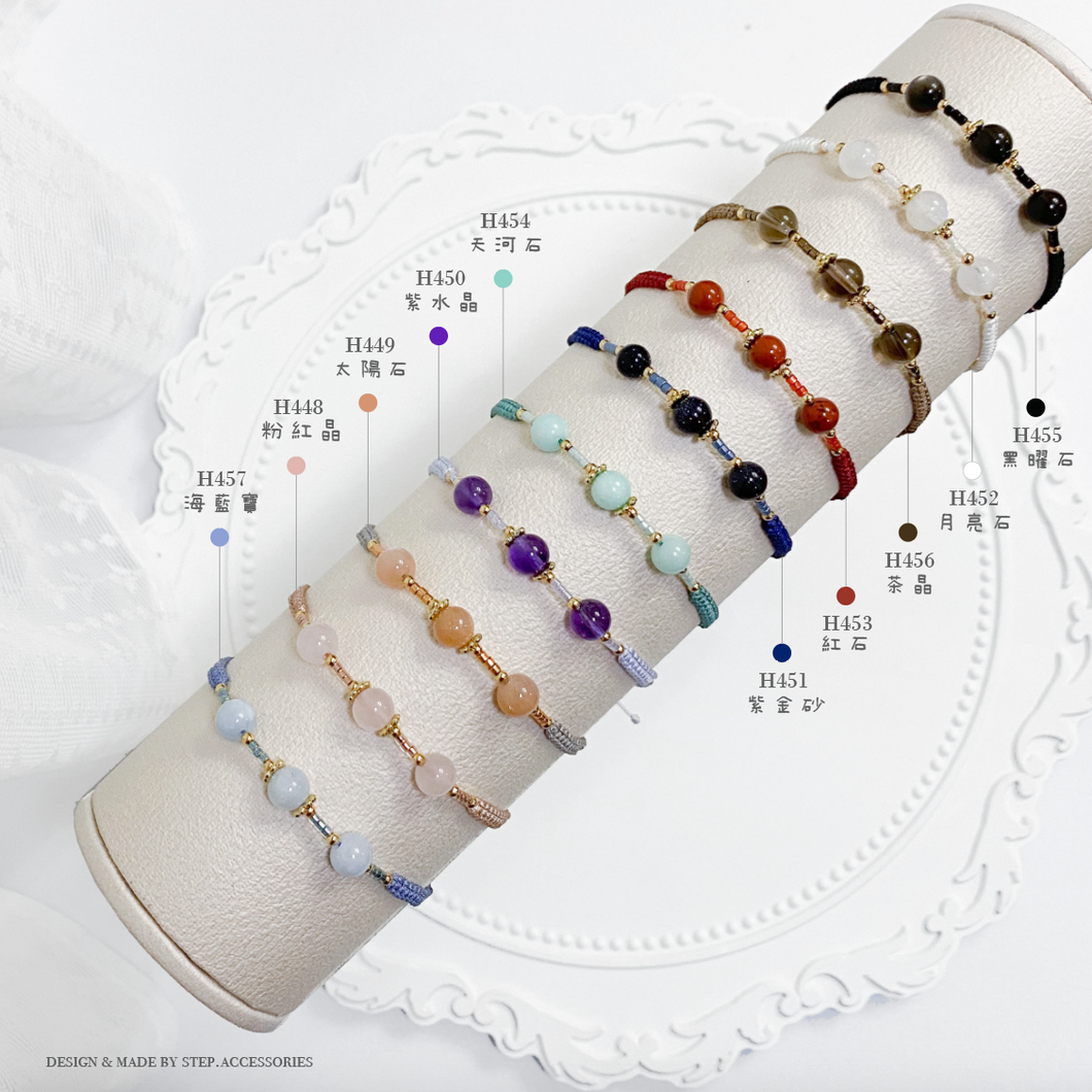 6mm Natural stone Hand strap with Japanese glass beads <10 colors>