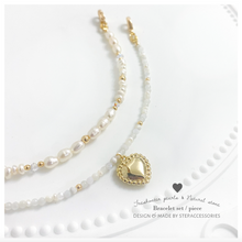 將圖片載入圖庫檢視器 H478-H479 Freshwater pearls &amp; Swarovski Bracelet / Gold heart with Natural stone Bracelet
