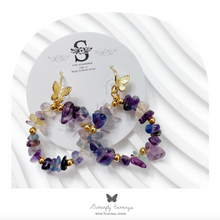 將圖片載入圖庫檢視器 D101-D103 Natural stone earrings with butterfly ear hook &lt; 3 colors &gt;
