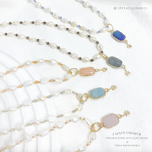 將圖片載入圖庫檢視器 2 ways Freshwater pearls &amp; glass beads choker with Natural stone Pendant &lt;5 colors&gt;
