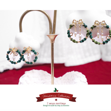 將圖片載入圖庫檢視器 Christmas wreath 2 ways earring with Freshwater pearls and ribbon &lt;2 style&gt;
