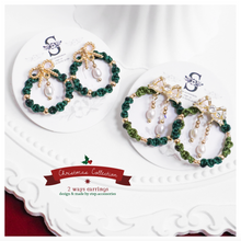 將圖片載入圖庫檢視器 Christmas wreath 2 ways earring with Freshwater pearls and ribbon &lt;2 style&gt;
