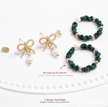 將圖片載入圖庫檢視器 Christmas wreath 2 ways earring with Freshwater pearls and ribbon &lt;2 style&gt;
